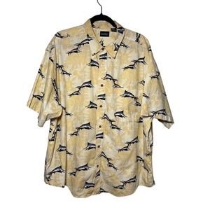 Puritan Mens 3XL Short‎ Sleeve Button Up Shirt Marlin Tropical Hawaiian Cruise